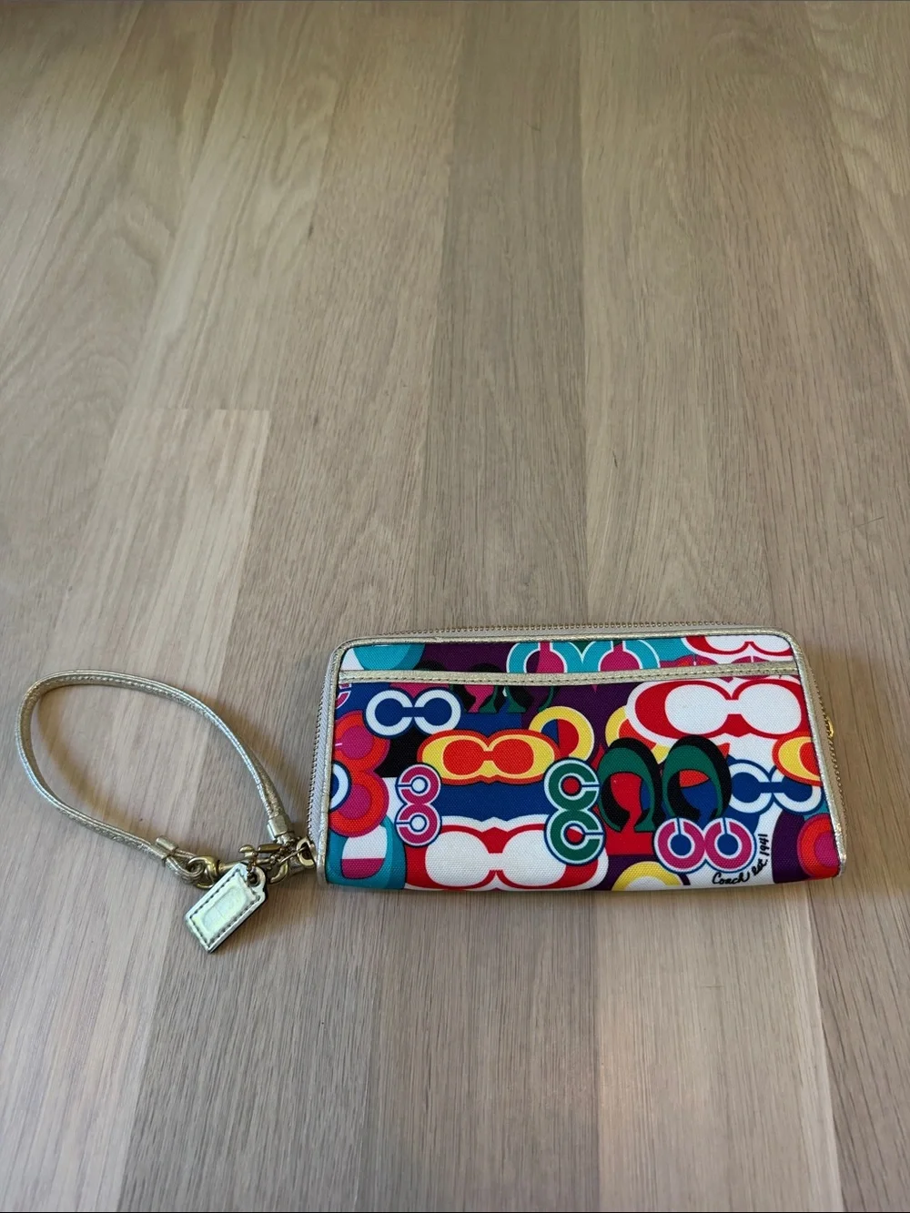 Coach Multicolor Wristlet with Gold Trim